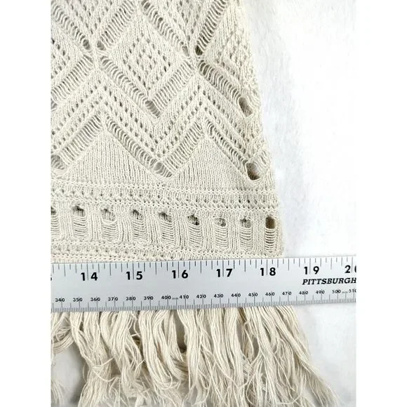 Trina Turk Sweater Dress Womens Small Tan Manzanillo Fringe Hem Minimalist Basic